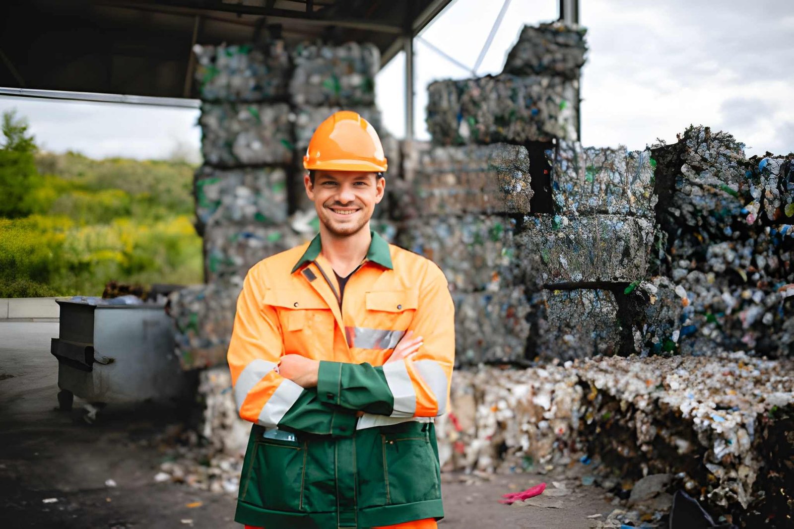 Smiling Workman Outdoors at Waste Management